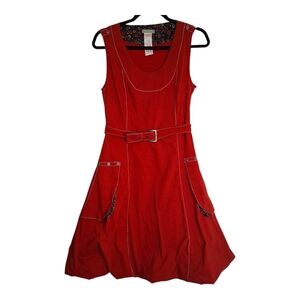 Red Sleeveless Dolcezza Belted Bubble Hem Dress Size Small